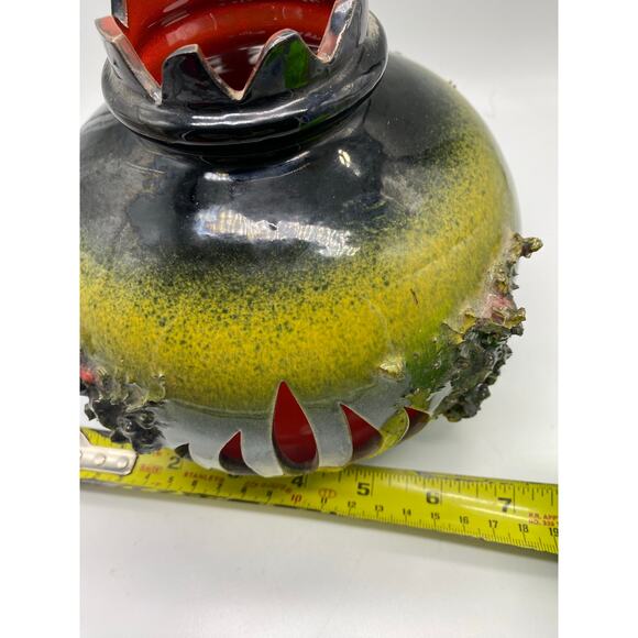 Glit Volcanic Lava Iceland MCM Tri color Pottery lantern votive Blk ,Red,yellow - Picture 7 of 7